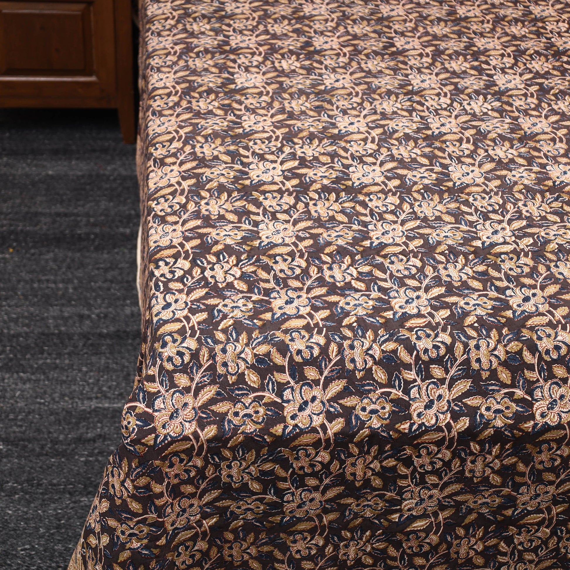 Brown - Pedana Kalamkari Block Printed Cotton Double Bed Cover (111 x 91 in) 20