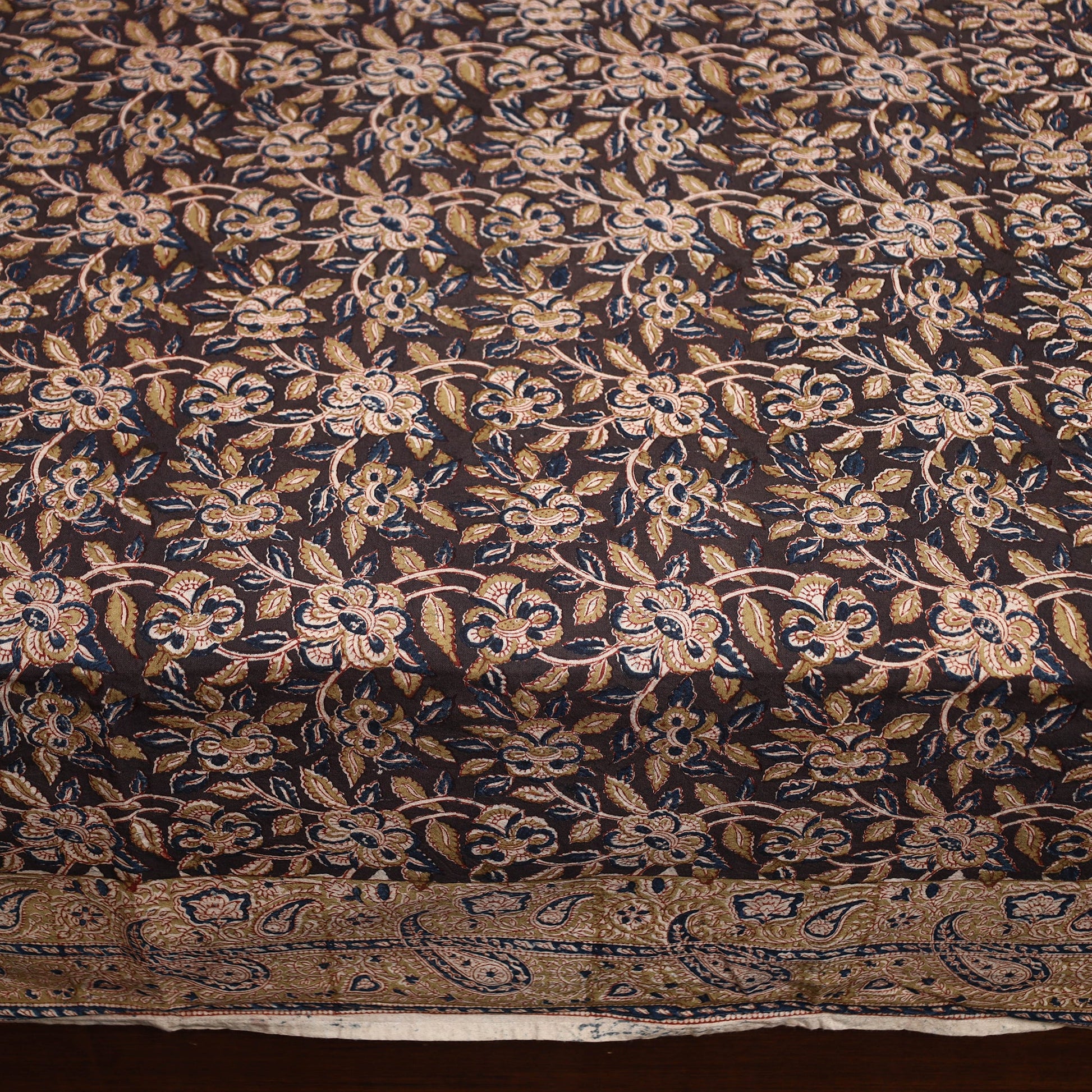 Brown - Pedana Kalamkari Block Printed Cotton Double Bed Cover (111 x 91 in) 20