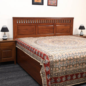 Beige - Pedana Kalamkari Block Printed Cotton Double Bed Cover (111 x 91 in) 21