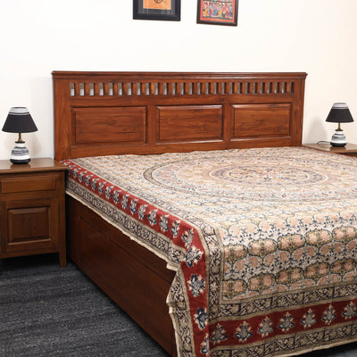 Beige - Pedana Kalamkari Block Printed Cotton Double Bed Cover (111 x 91 in) 21