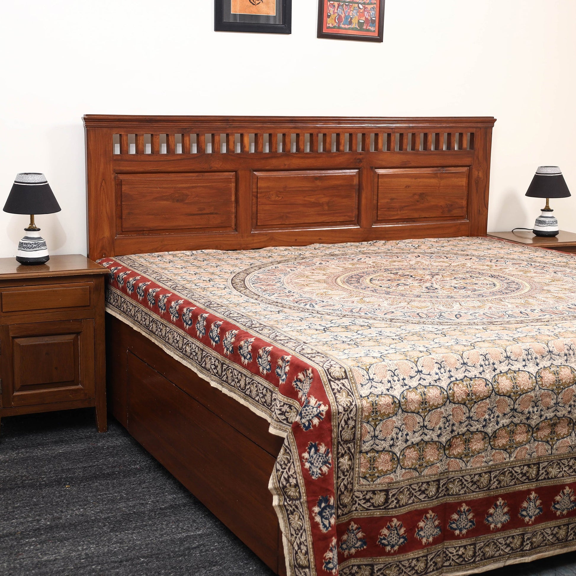 Beige - Pedana Kalamkari Block Printed Cotton Double Bed Cover (111 x 91 in) 21