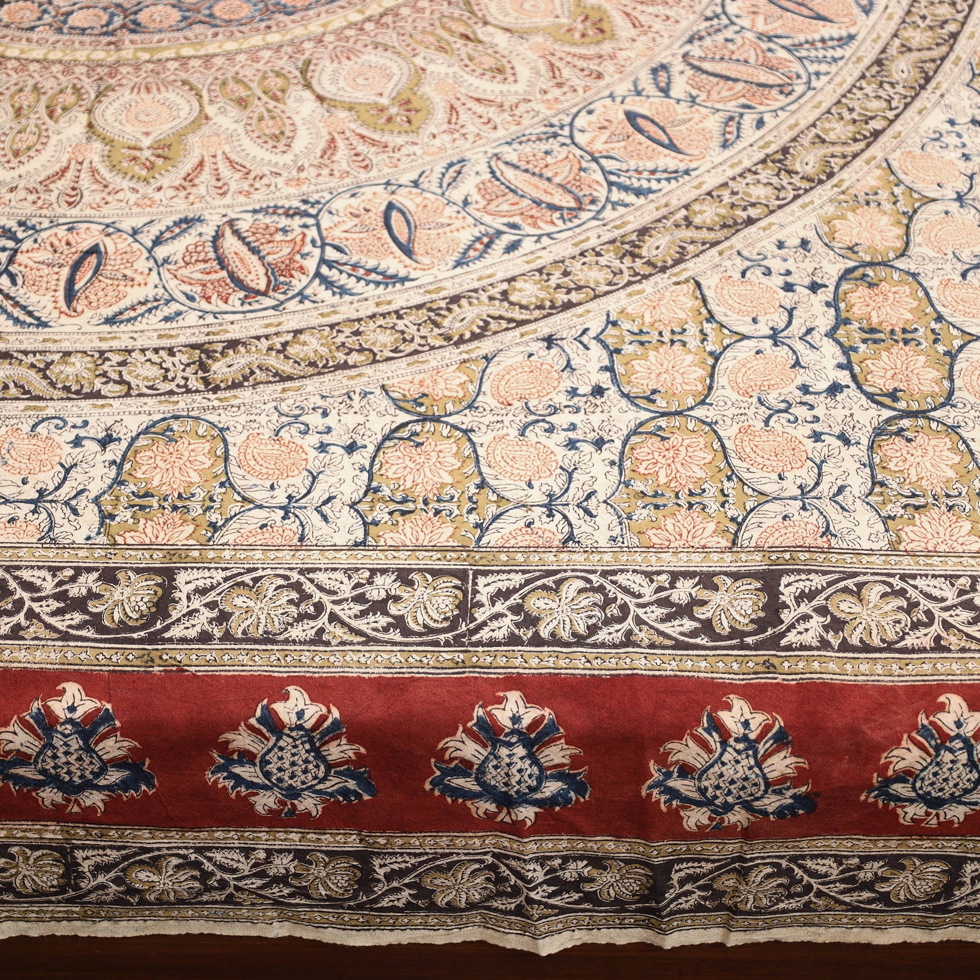 Beige - Pedana Kalamkari Block Printed Cotton Double Bed Cover (111 x 91 in) 21