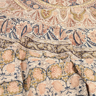 Beige - Pedana Kalamkari Block Printed Cotton Double Bed Cover (111 x 91 in) 21