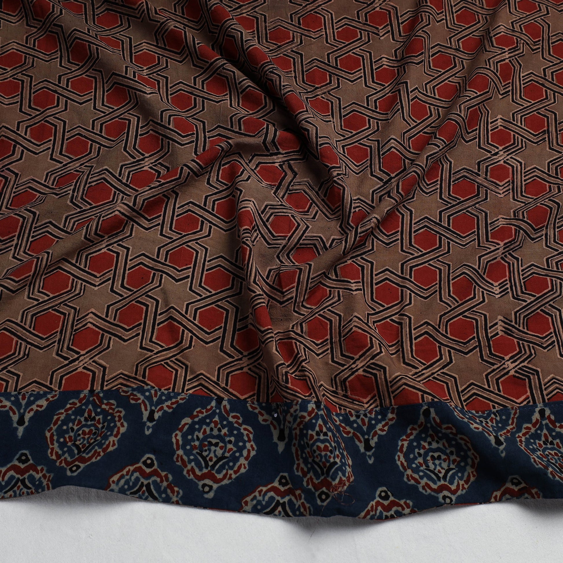 Brown - Ajrakh Block Printed Cotton Blouse Piece