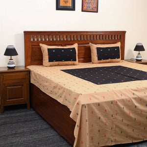 Beige - Jacquard Patchwork Cotton Double Bed Cover with Pillow Covers (108 x 83 in) 32