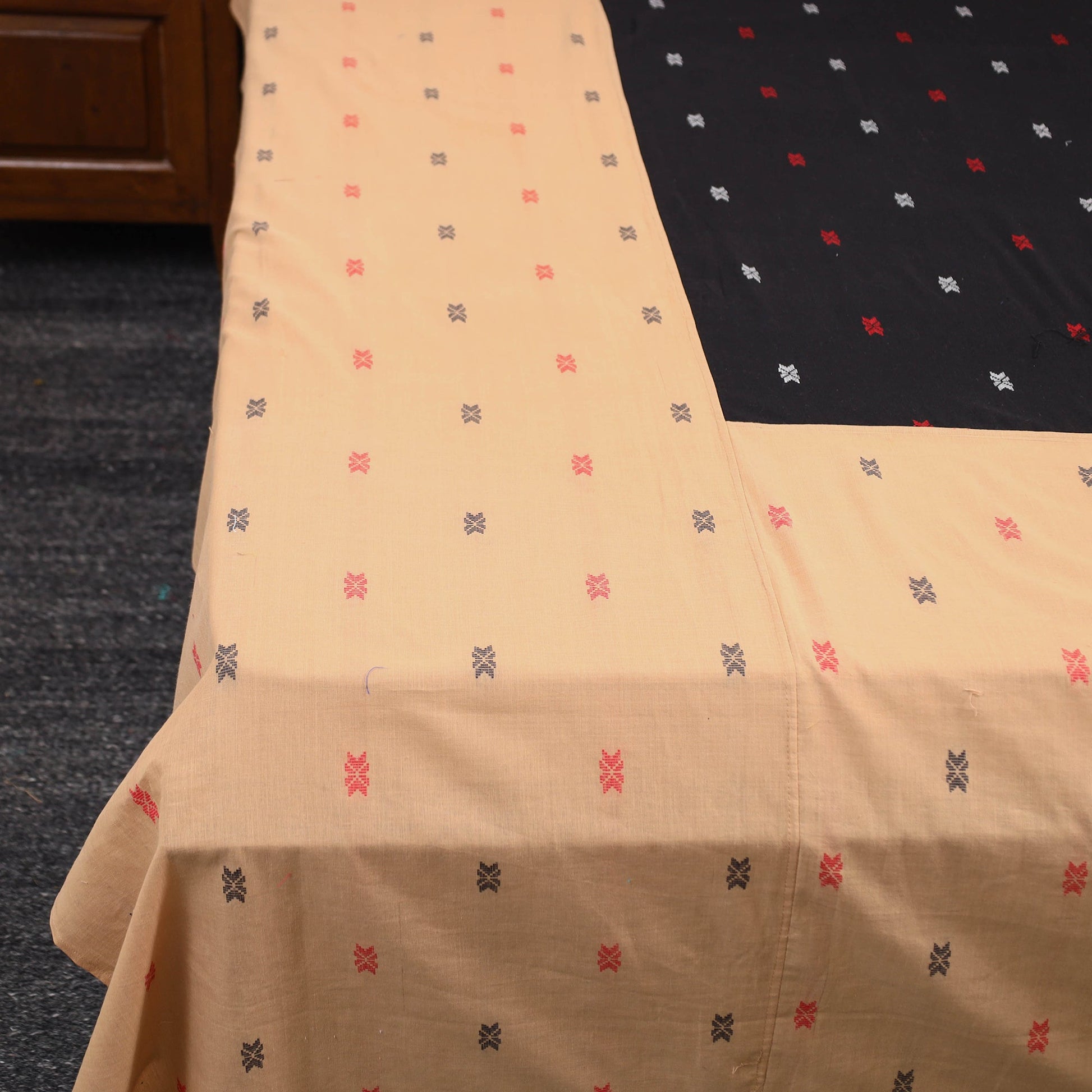 Beige - Jacquard Patchwork Cotton Double Bed Cover with Pillow Covers (108 x 83 in) 32
