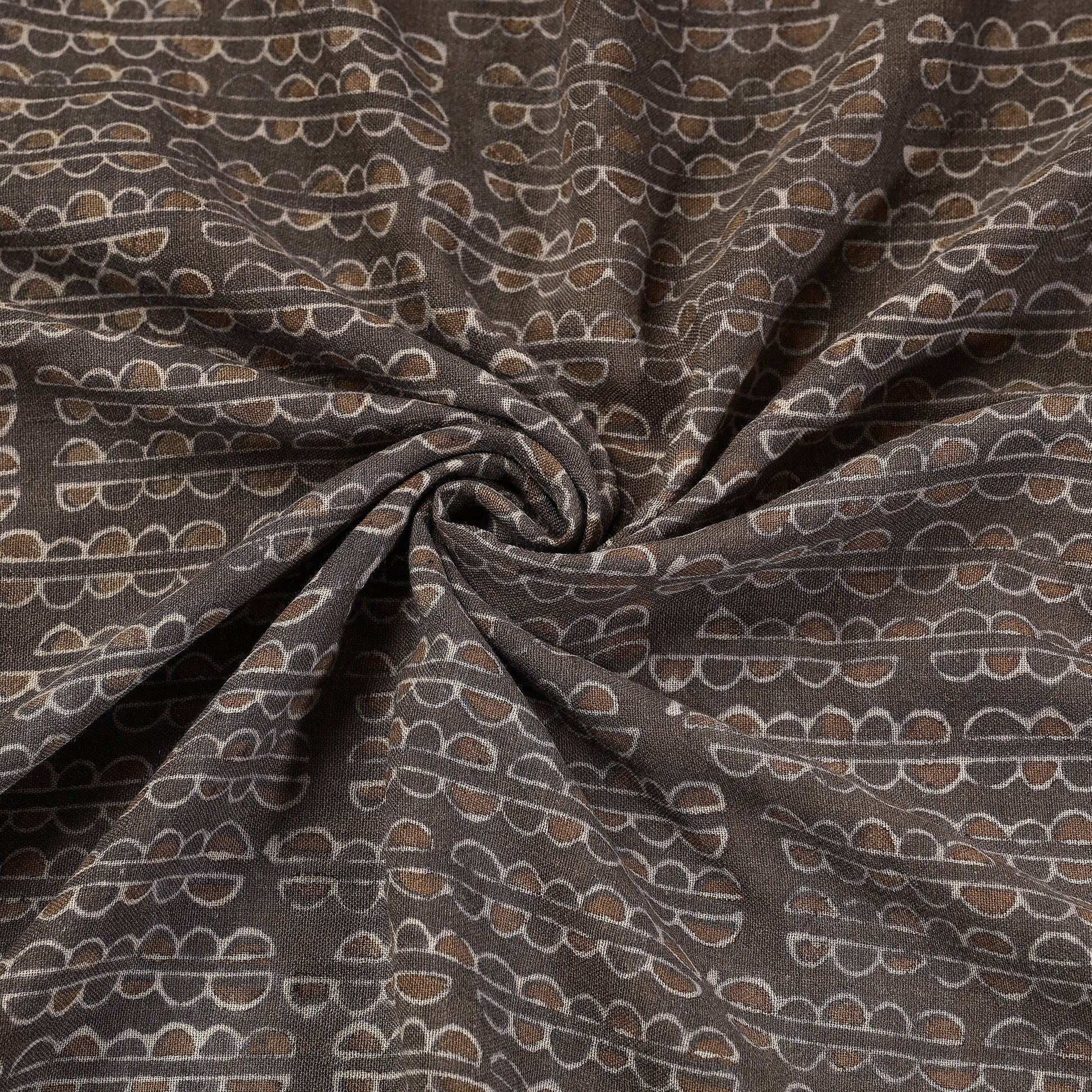 Brown - Pure Wool Handloom Special Akola Hand Block Printed Fabric