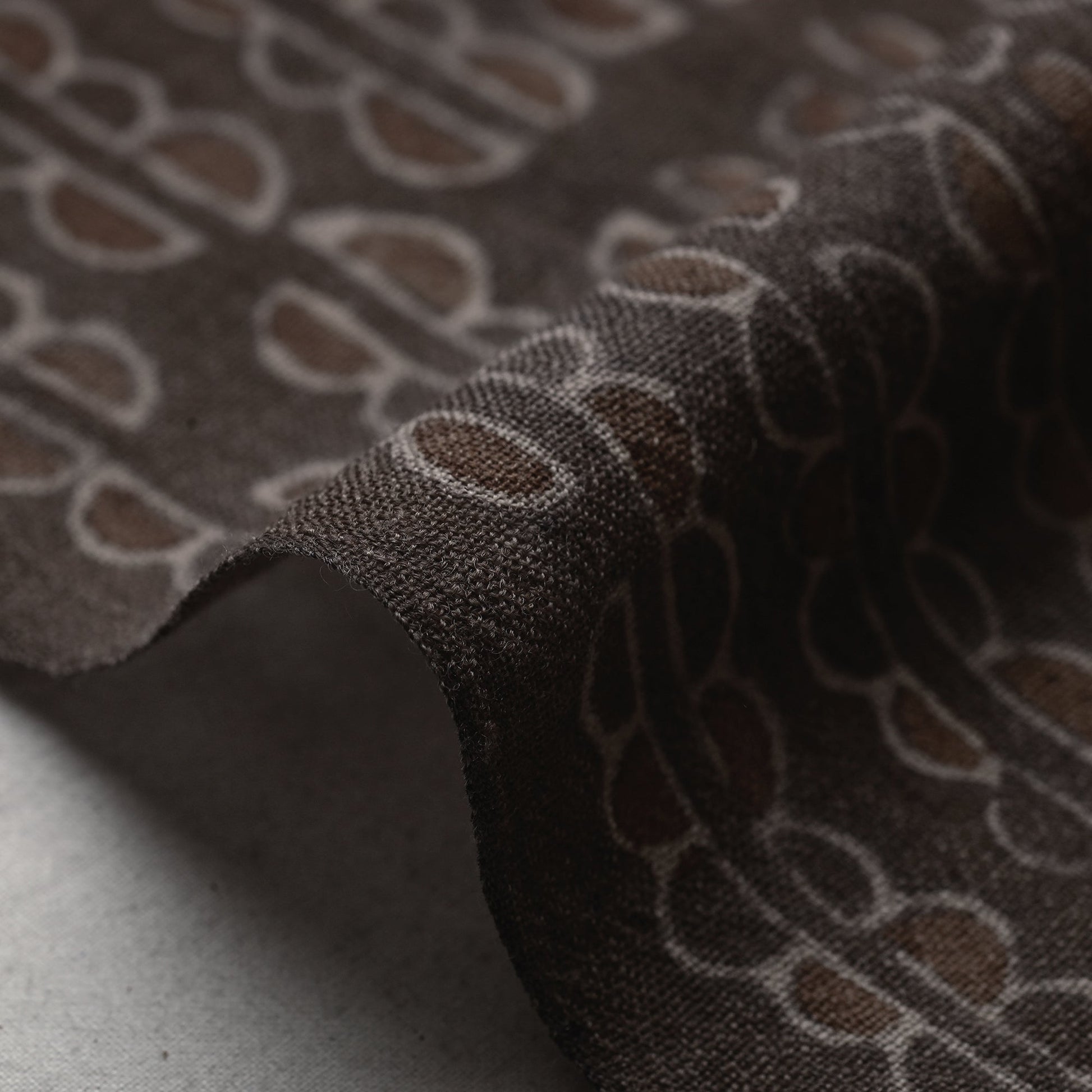 Brown - Pure Wool Handloom Special Akola Hand Block Printed Fabric