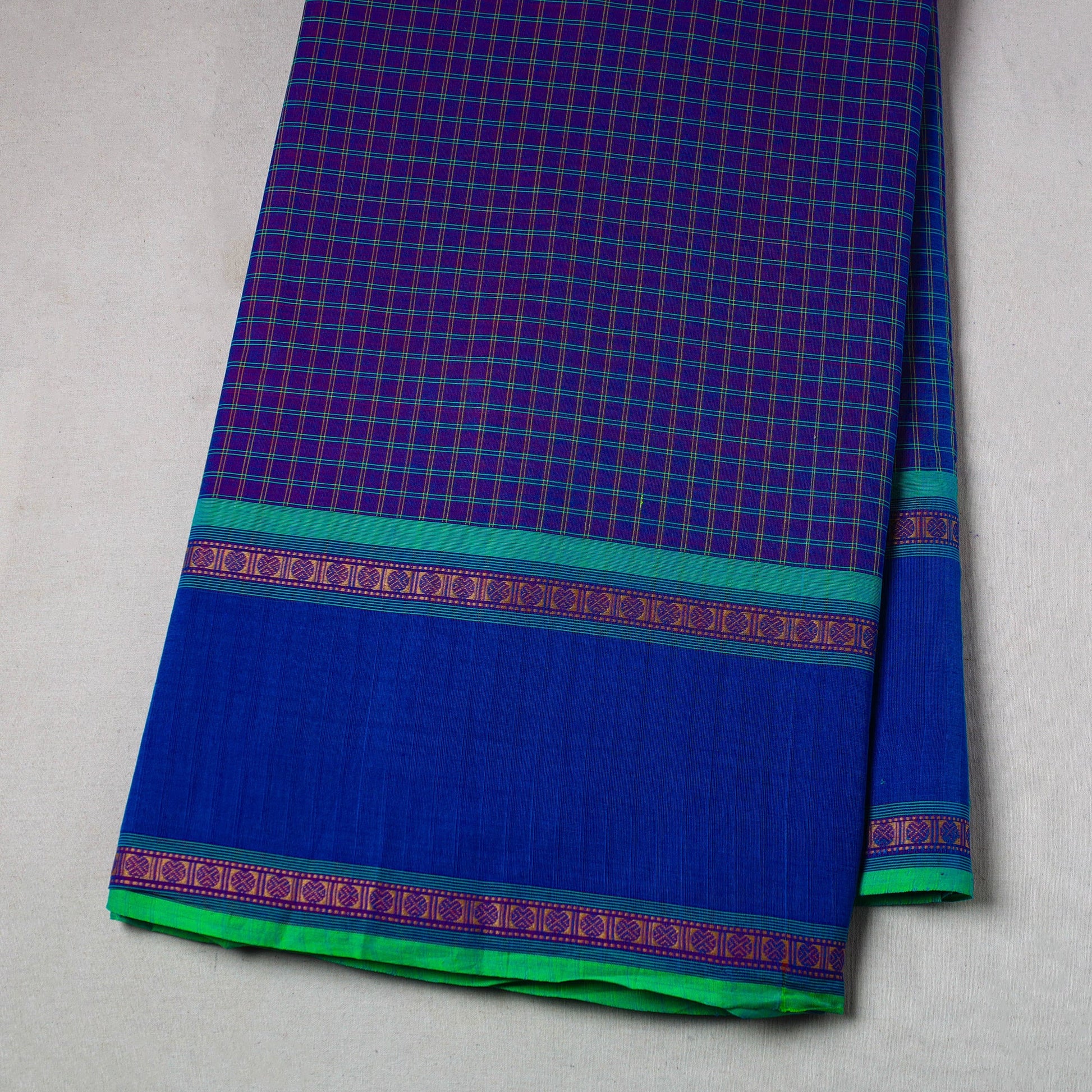 Blue - Cotton Kanchipuram Fabric with Thread Border 44