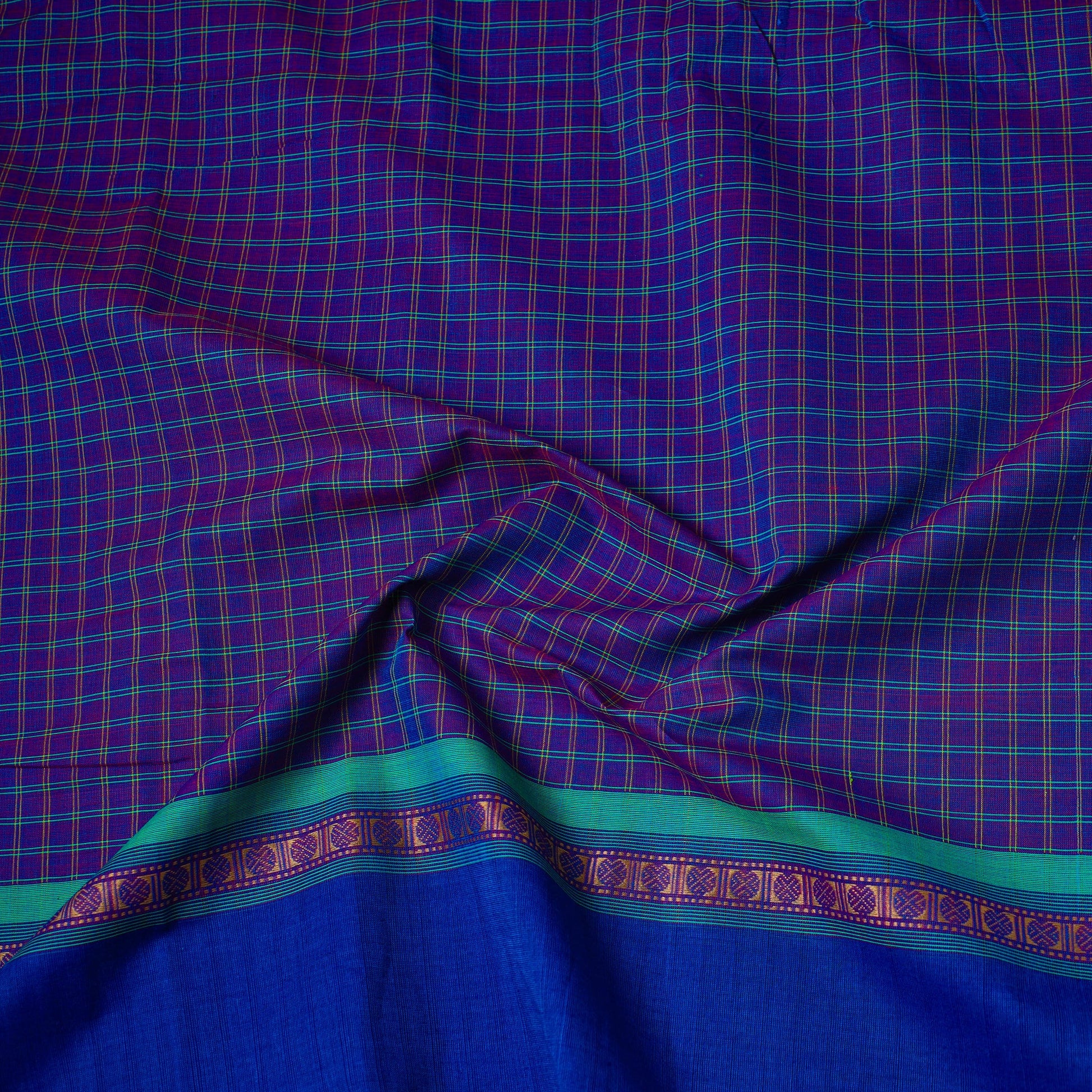 Blue - Cotton Kanchipuram Fabric with Thread Border 44