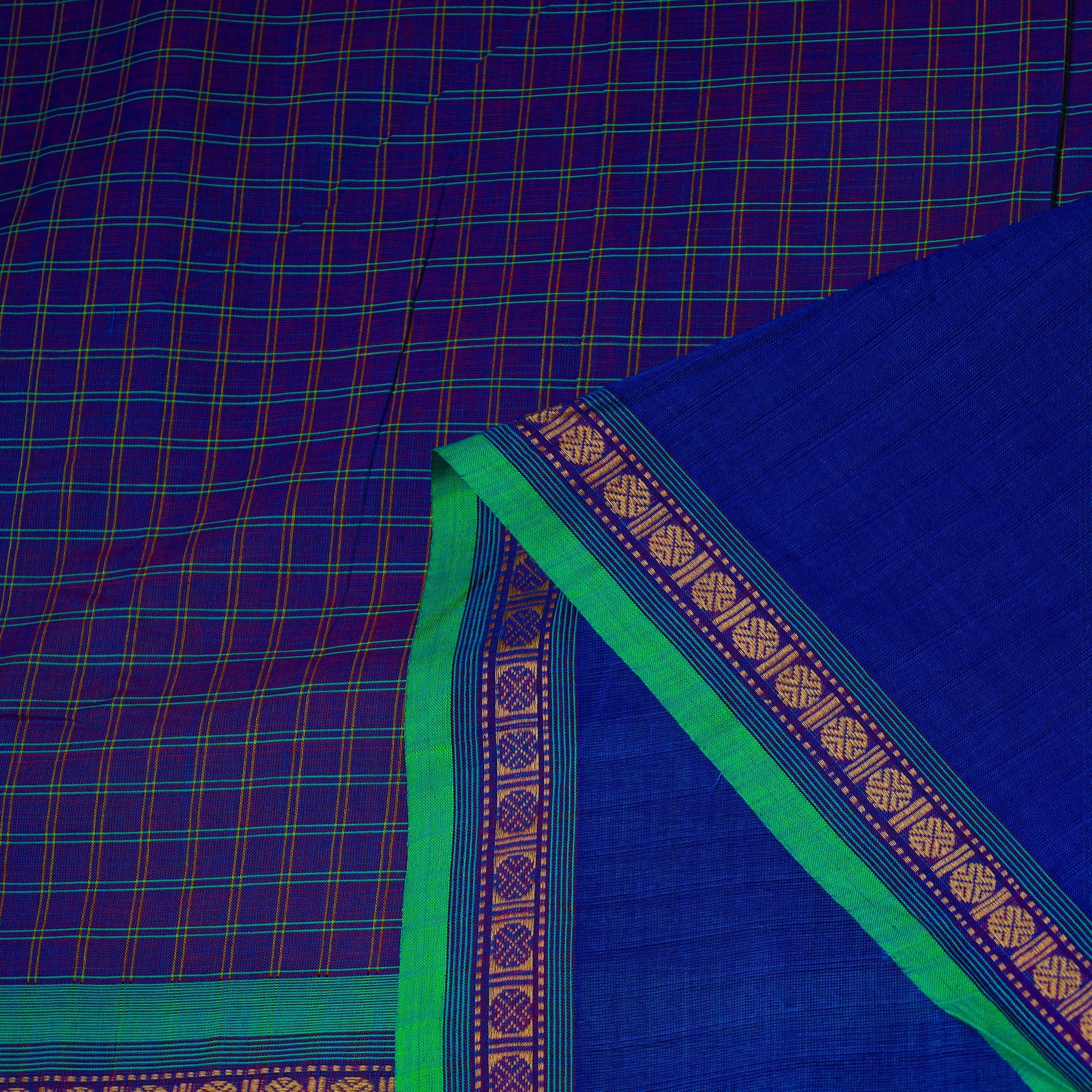 Blue - Cotton Kanchipuram Fabric with Thread Border 44