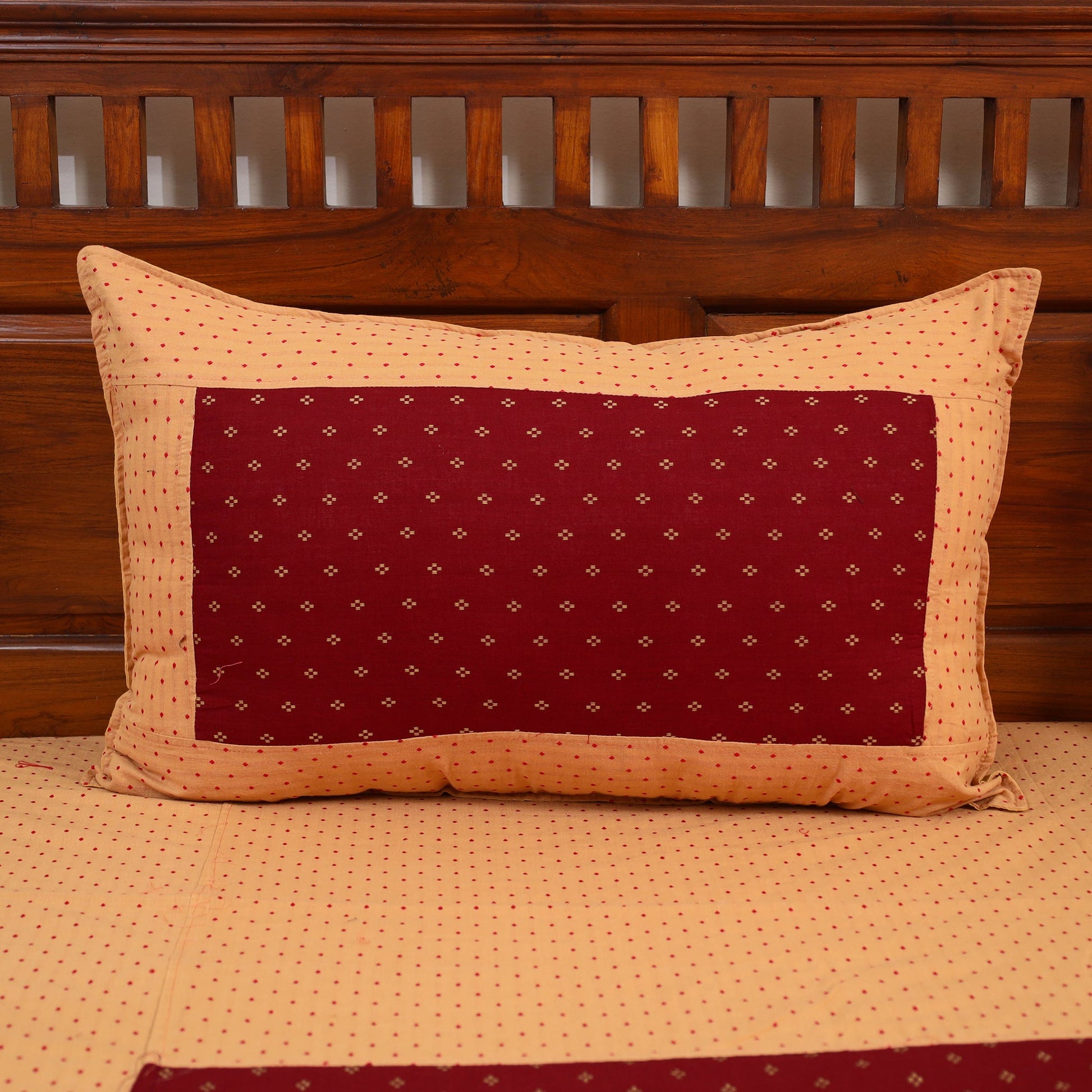 Beige - Jacquard Patchwork Cotton Double Bed Cover with Pillow Covers (108 x 83 in) 36