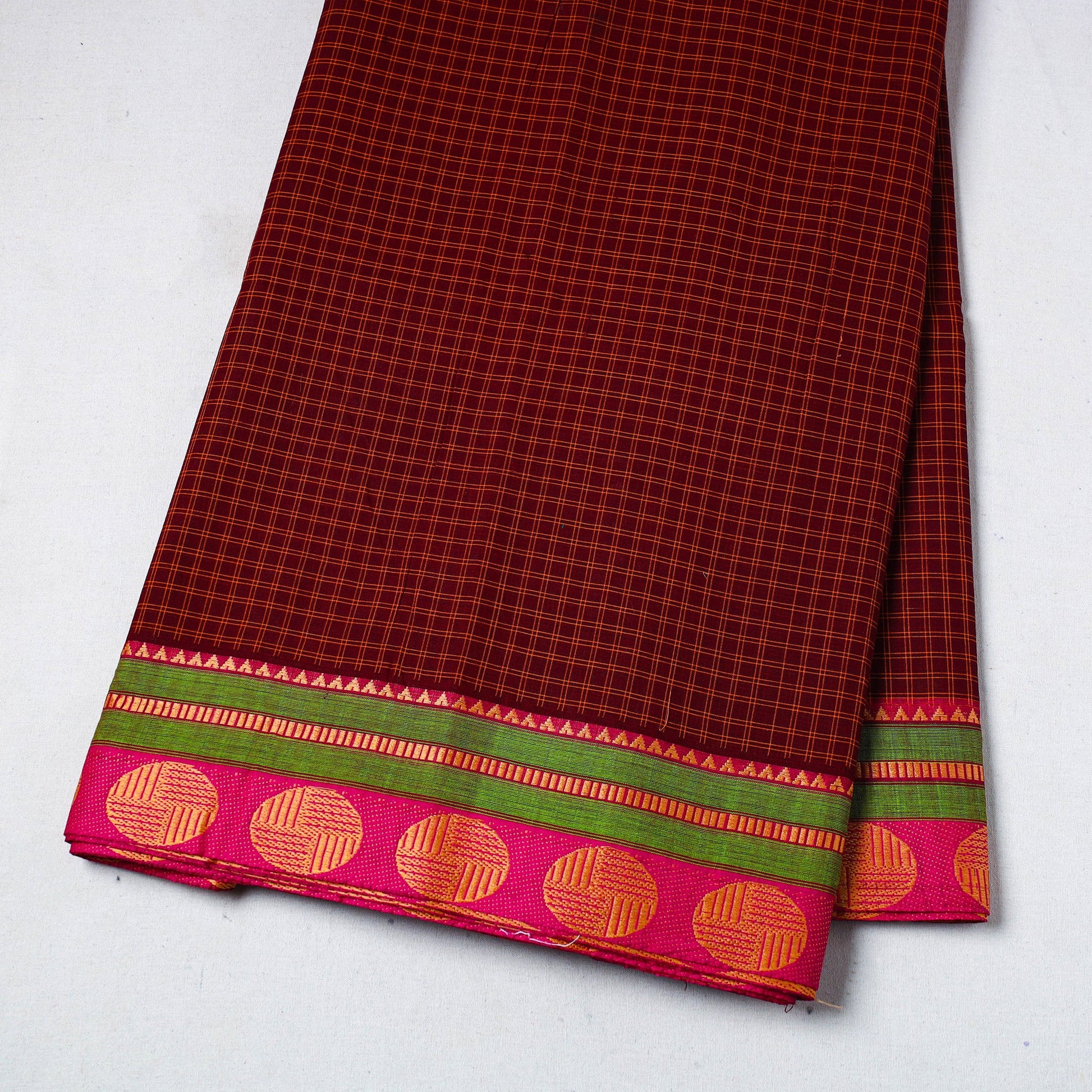 Brown - Cotton Kanchipuram Fabric with Thread Border 35