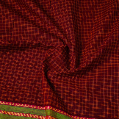 Brown - Cotton Kanchipuram Fabric with Thread Border 35