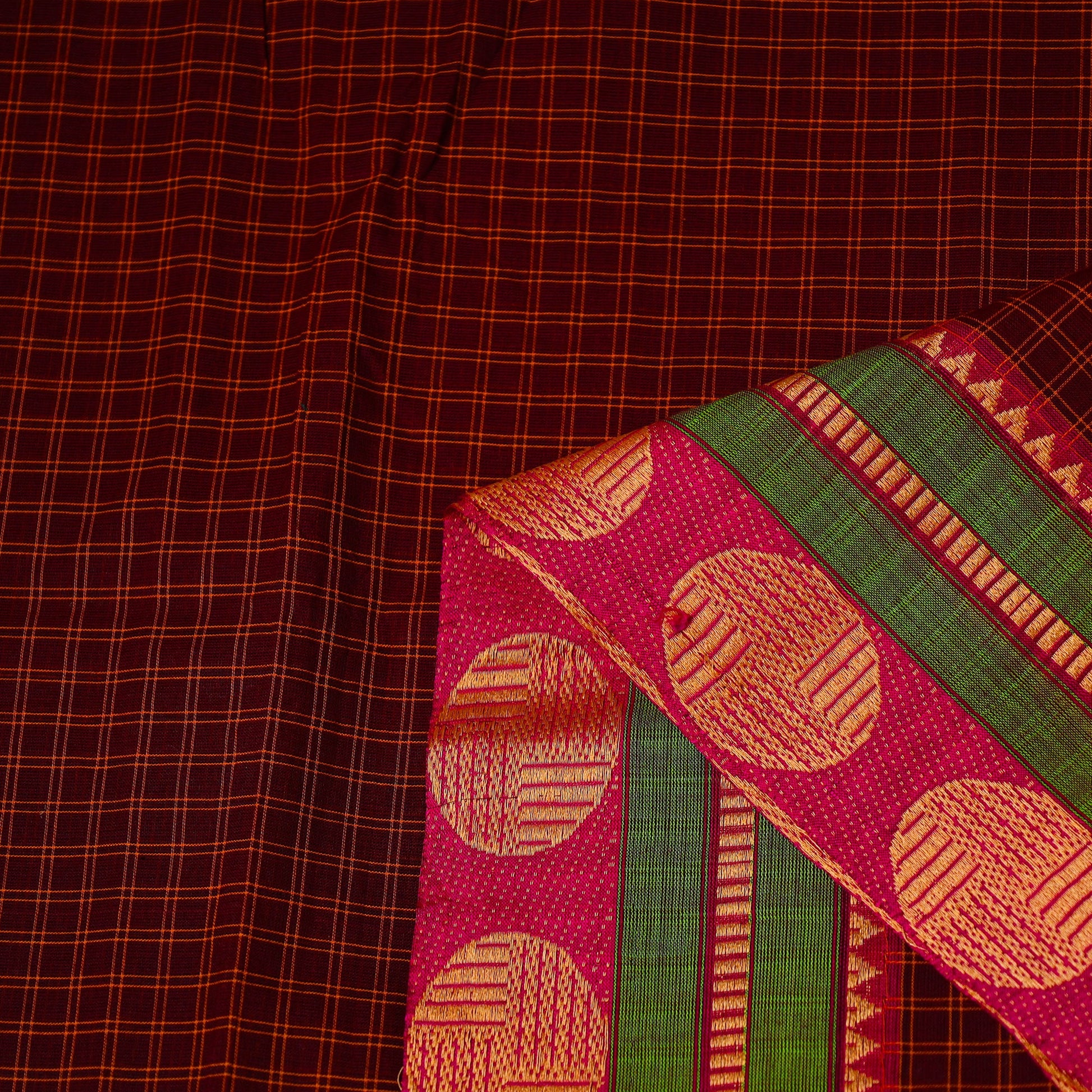 Brown - Cotton Kanchipuram Fabric with Thread Border 35
