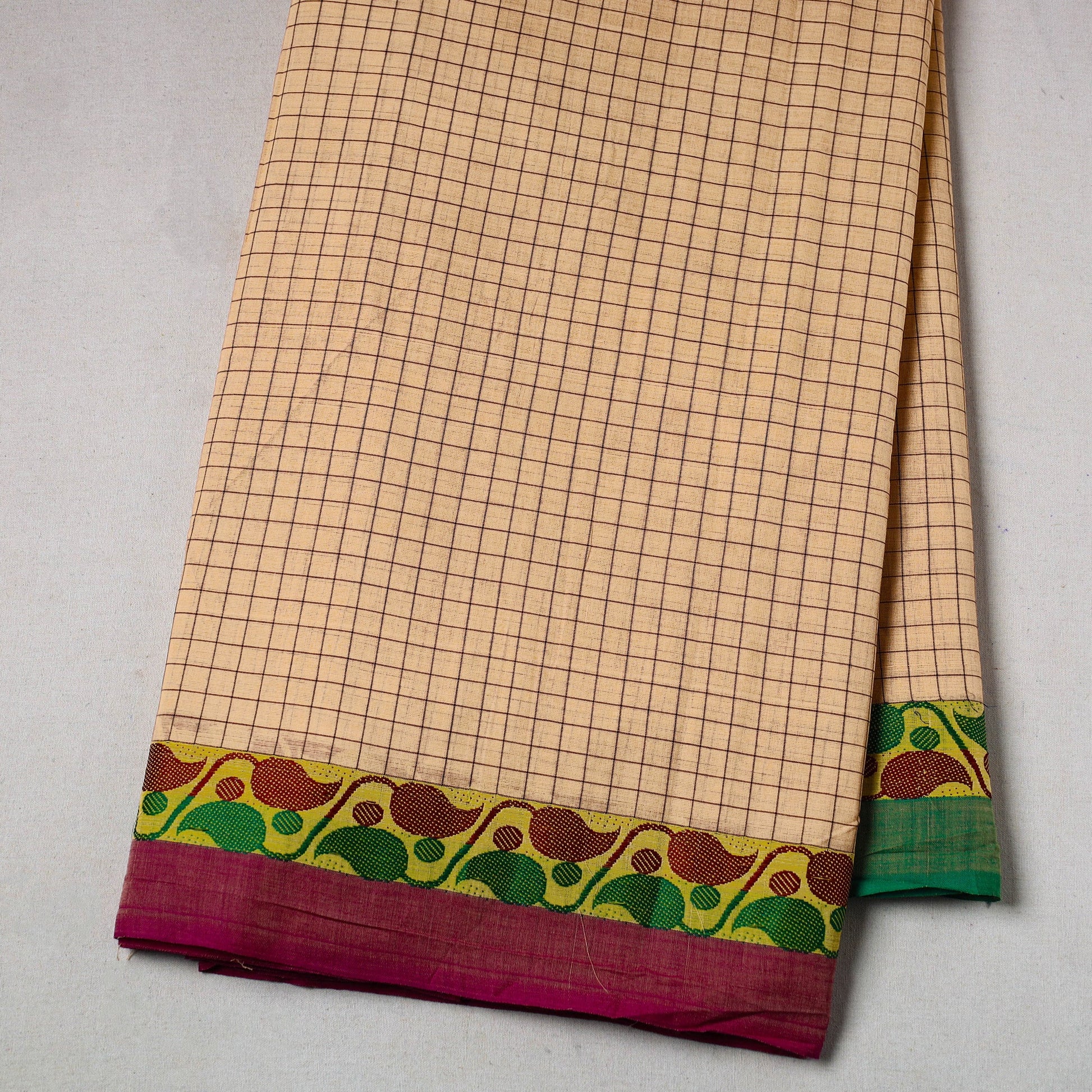 Brown - Cotton Kanchipuram Fabric with Thread Border 18