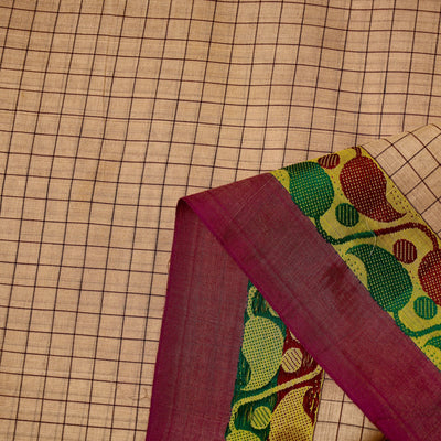 Brown - Cotton Kanchipuram Fabric with Thread Border 18