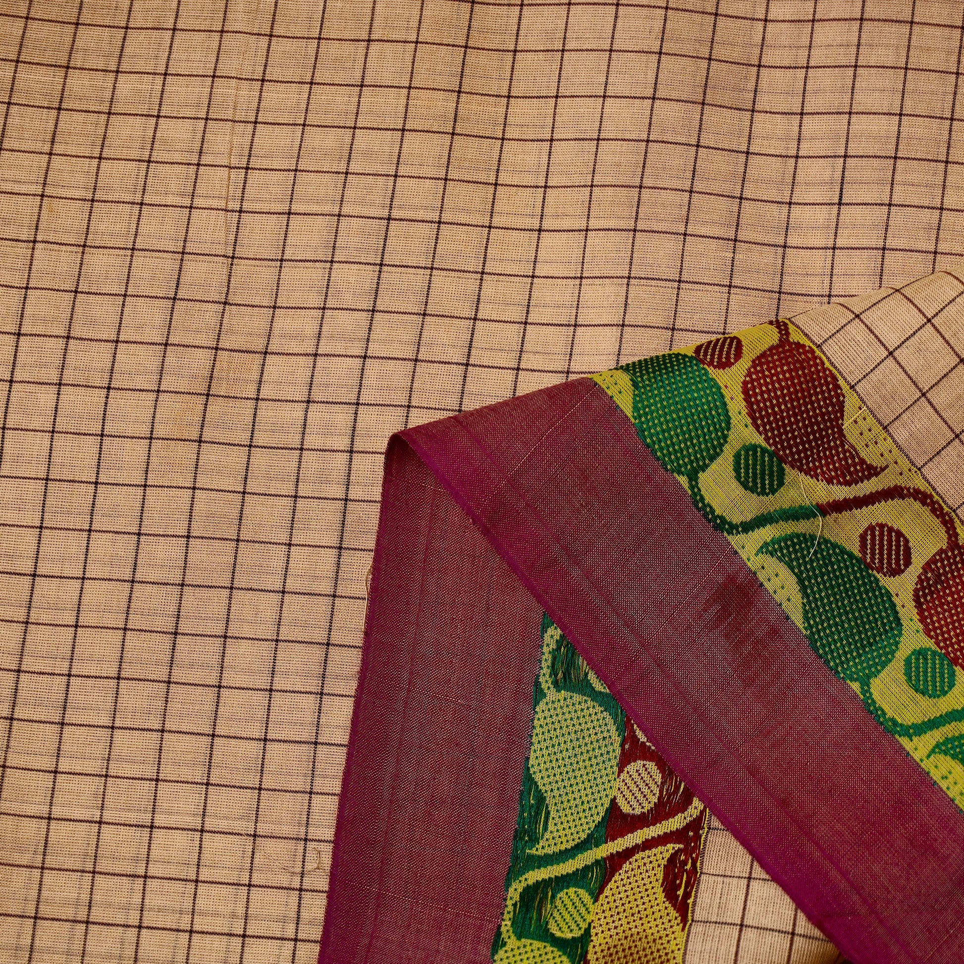 Brown - Cotton Kanchipuram Fabric with Thread Border 18