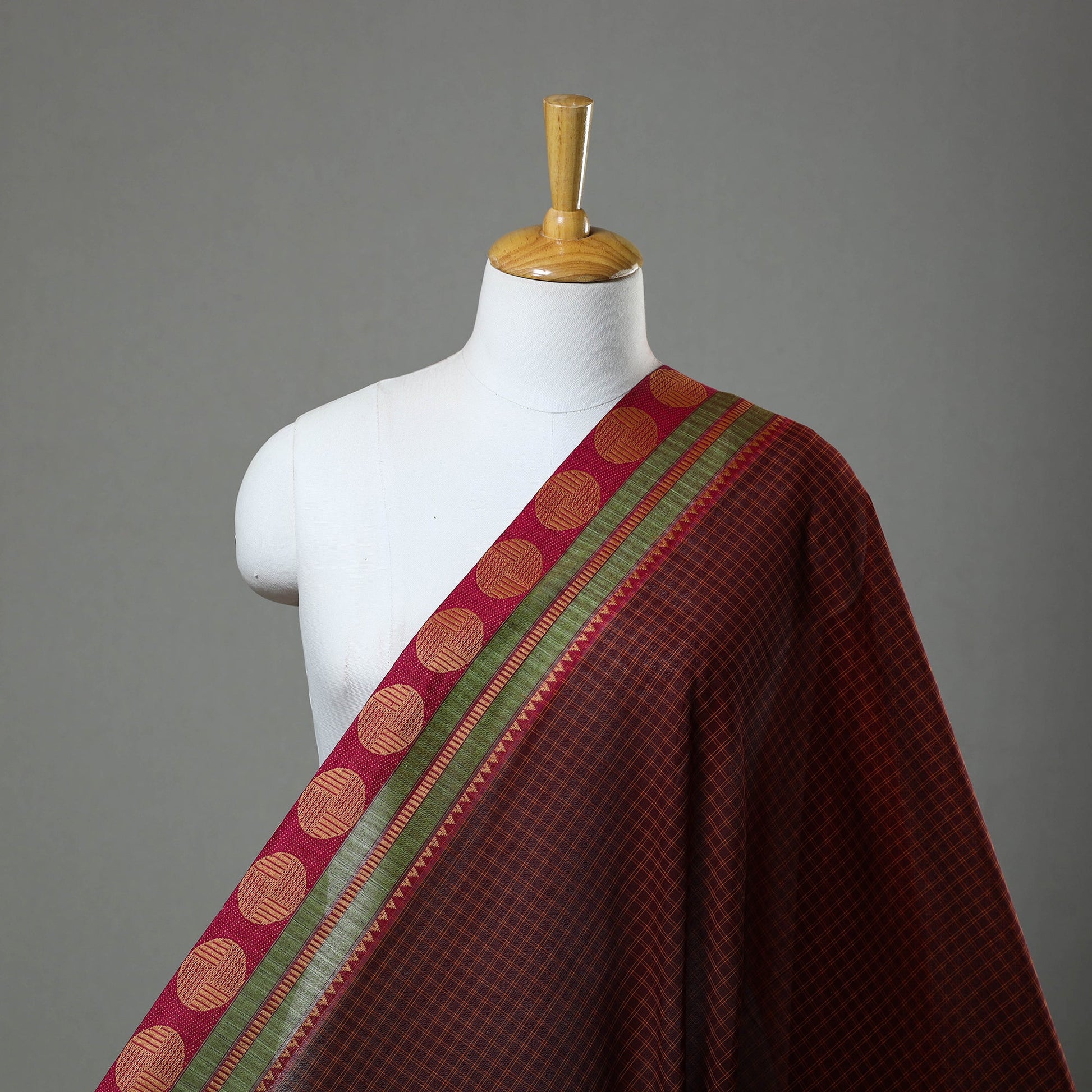 Brown - Cotton Kanchipuram Fabric with Thread Border 35