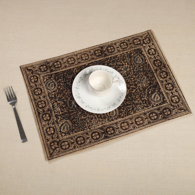 Brown - Original Pedana Kalamkari Block Printed Cotton Table Mat (18 x 13 in) 08