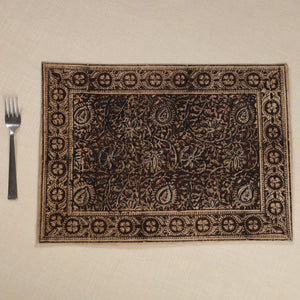 Brown - Original Pedana Kalamkari Block Printed Cotton Table Mat (18 x 13 in) 08