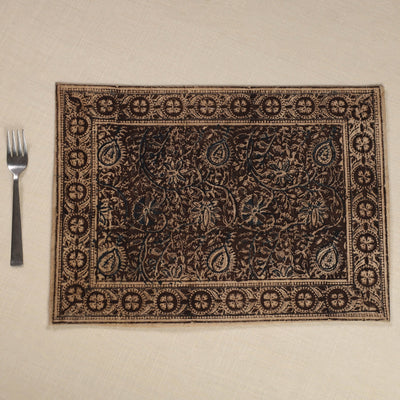 Brown - Original Pedana Kalamkari Block Printed Cotton Table Mat (18 x 13 in) 08