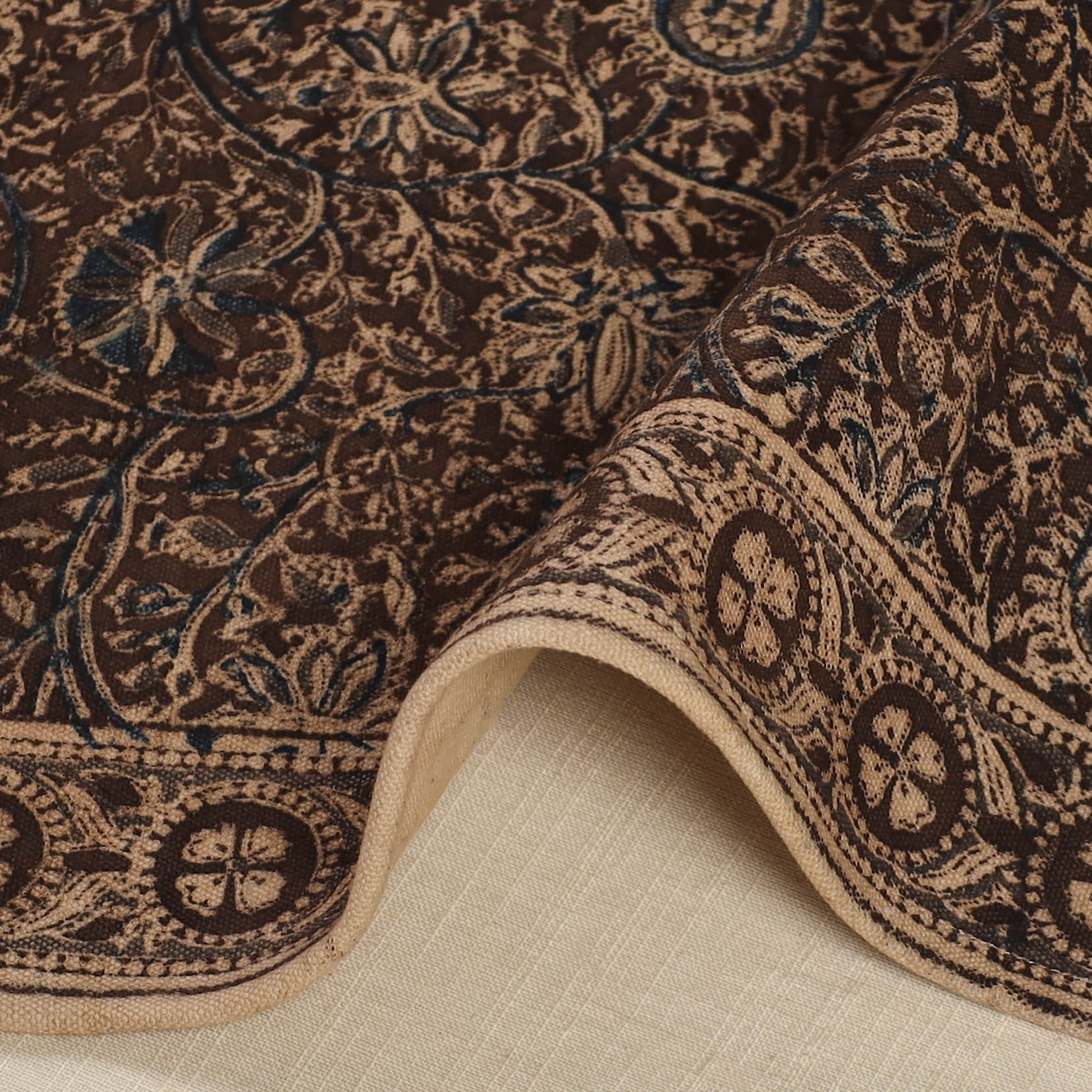 Brown - Original Pedana Kalamkari Block Printed Cotton Table Mat (18 x 13 in) 08