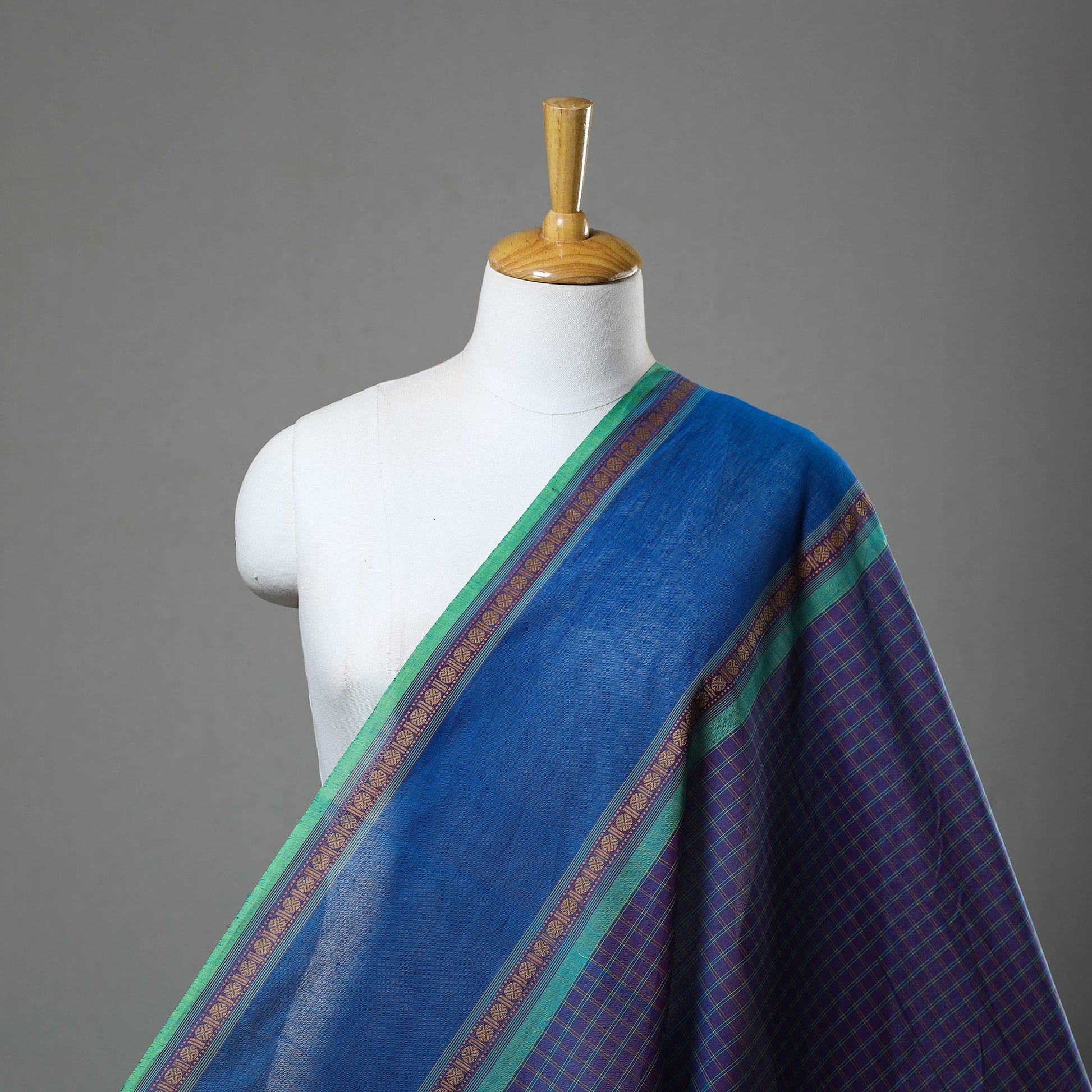 Blue - Cotton Kanchipuram Fabric with Thread Border 44