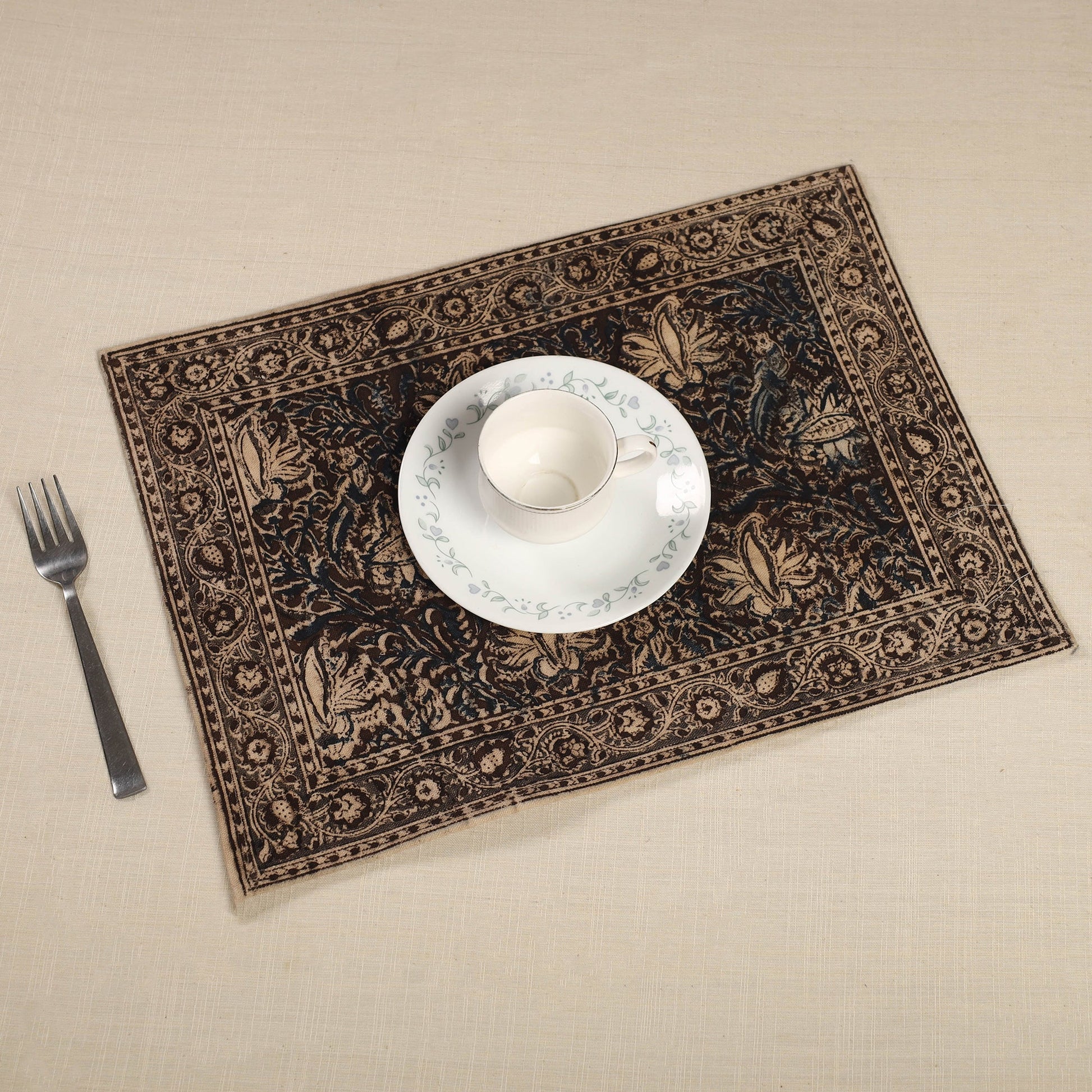 Brown - Original Pedana Kalamkari Block Printed Cotton Table Mat (18 x 13 in) 11