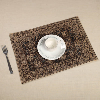 Brown - Original Pedana Kalamkari Block Printed Cotton Table Mat (18 x 13 in) 14