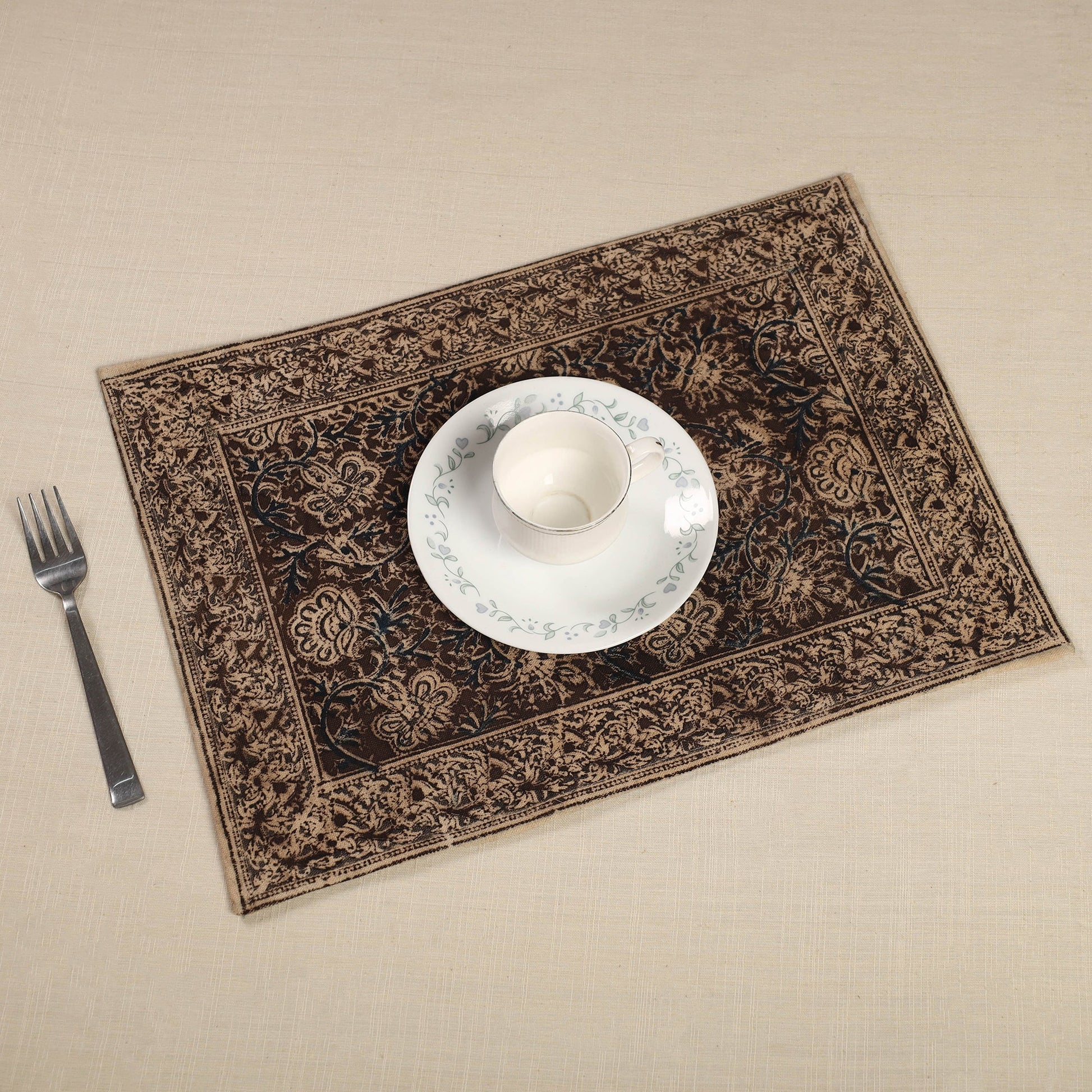 Brown - Original Pedana Kalamkari Block Printed Cotton Table Mat (18 x 13 in) 14