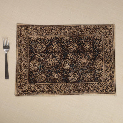 Brown - Original Pedana Kalamkari Block Printed Cotton Table Mat (18 x 13 in) 14