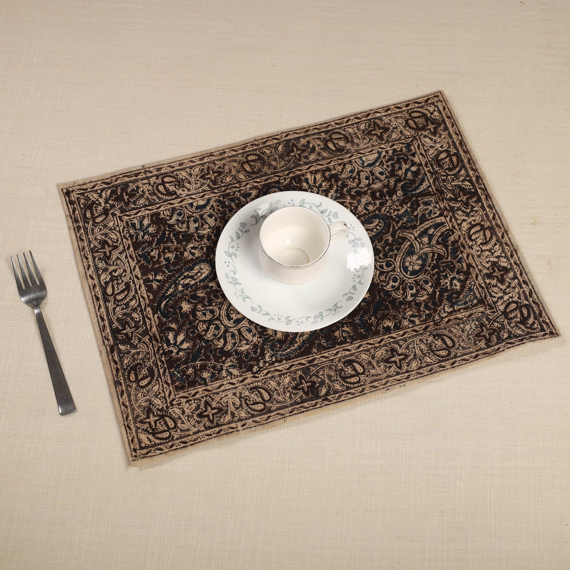 Brown - Original Pedana Kalamkari Block Printed Cotton Table Mat (18 x 13 in) 17