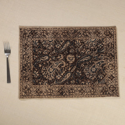 Brown - Original Pedana Kalamkari Block Printed Cotton Table Mat (18 x 13 in) 17
