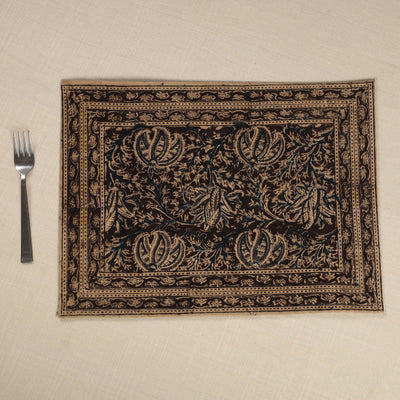 Brown - Original Pedana Kalamkari Block Printed Cotton Table Mat (18 x 13 in) 15