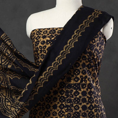 Brown - 3pc Cotton Kutch Batik Print Dress Material 07
