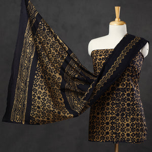 Brown - 3pc Cotton Kutch Batik Print Dress Material 07