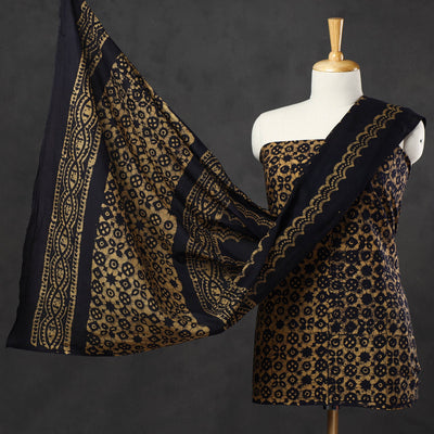 Brown - 3pc Cotton Kutch Batik Print Dress Material 07