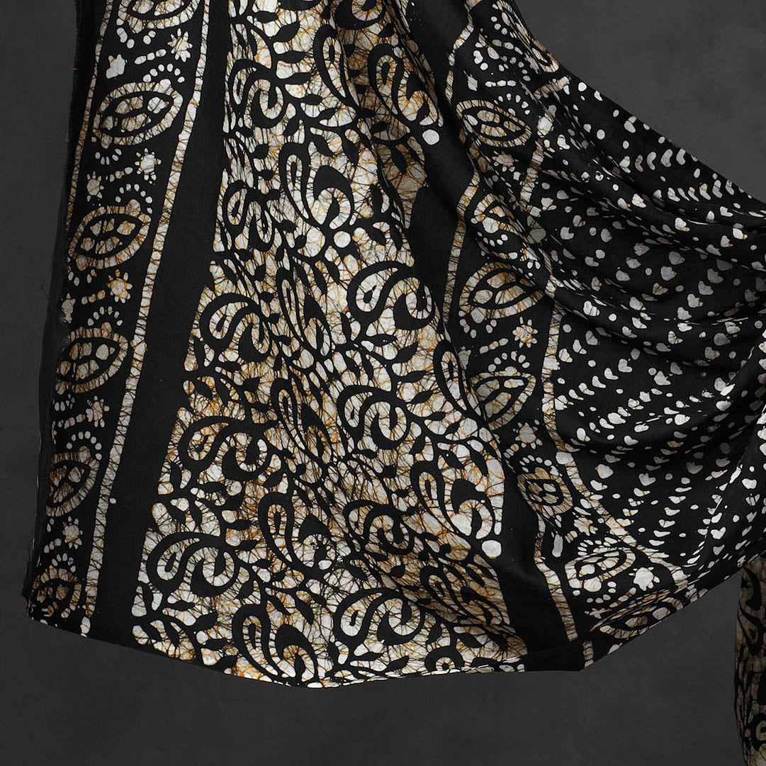 Black - 3pc Cotton Kutch Batik Print Dress Material 10