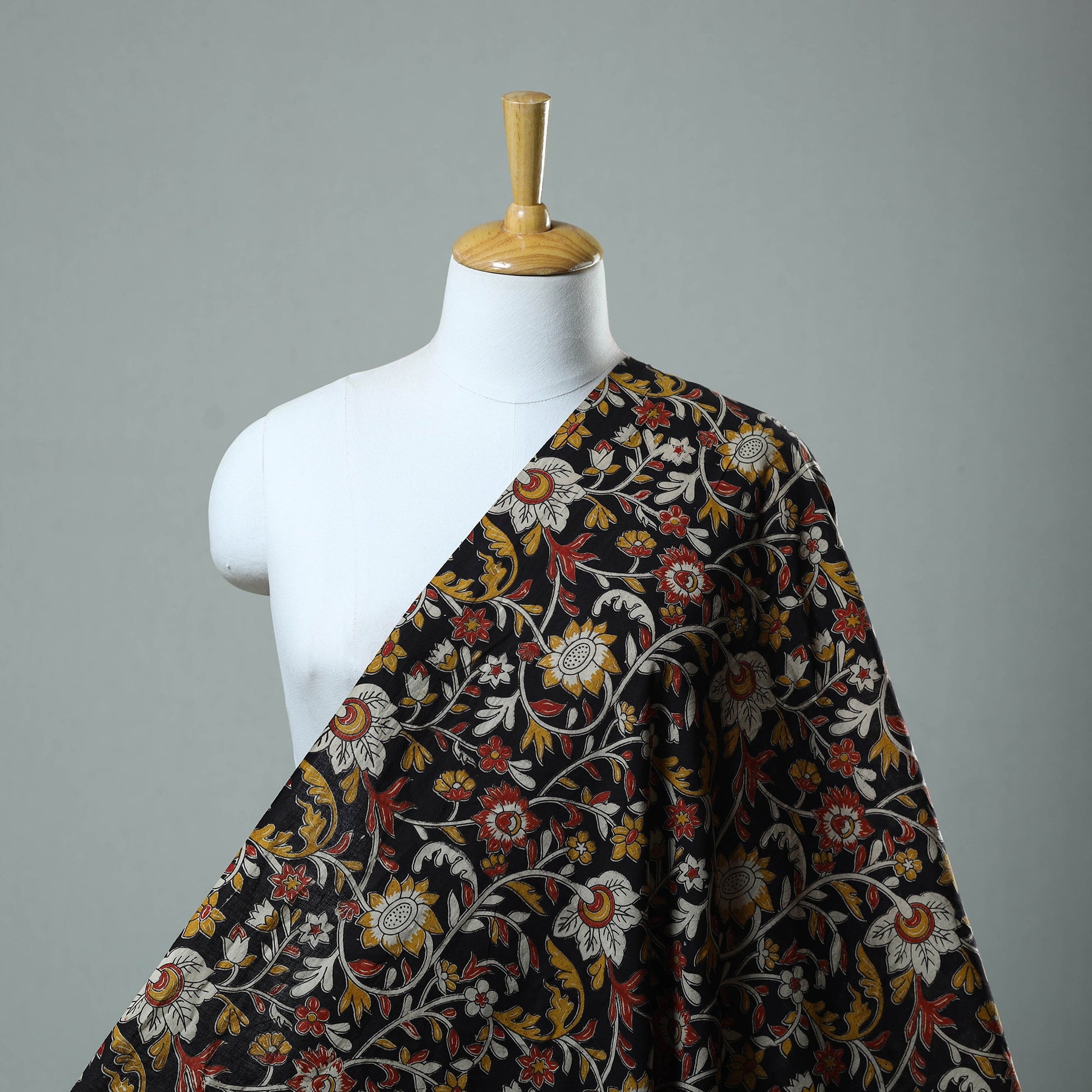 Black - Cotton Kalamkari Print Fabric 24