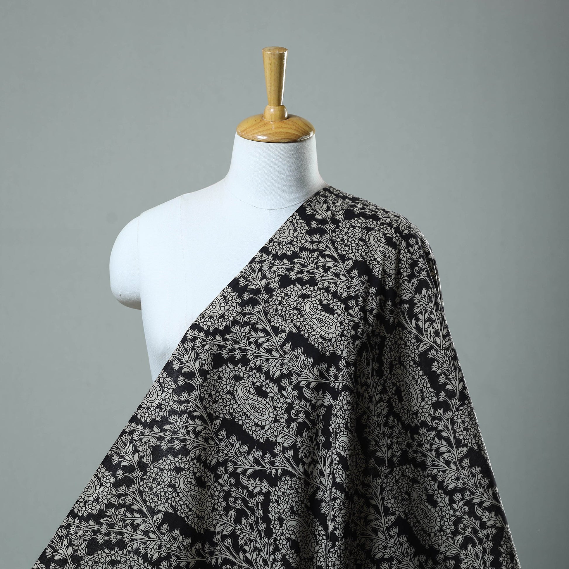 Black - Cotton Kalamkari Print Fabric 10