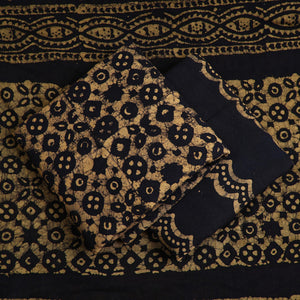 Brown - 3pc Cotton Kutch Batik Print Dress Material 07