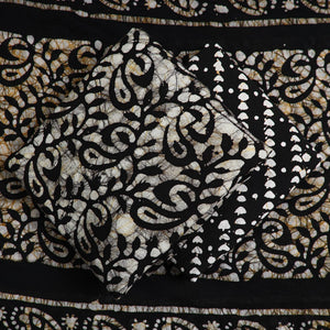 Black - 3pc Cotton Kutch Batik Print Dress Material 10