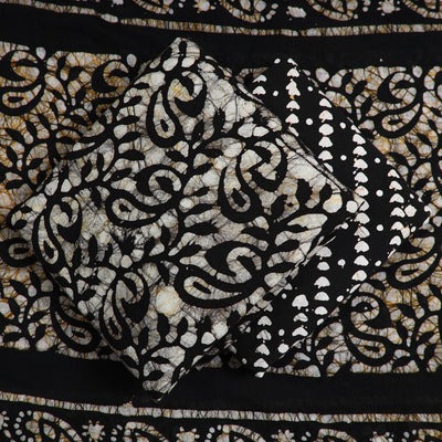 Black - 3pc Cotton Kutch Batik Print Dress Material 10