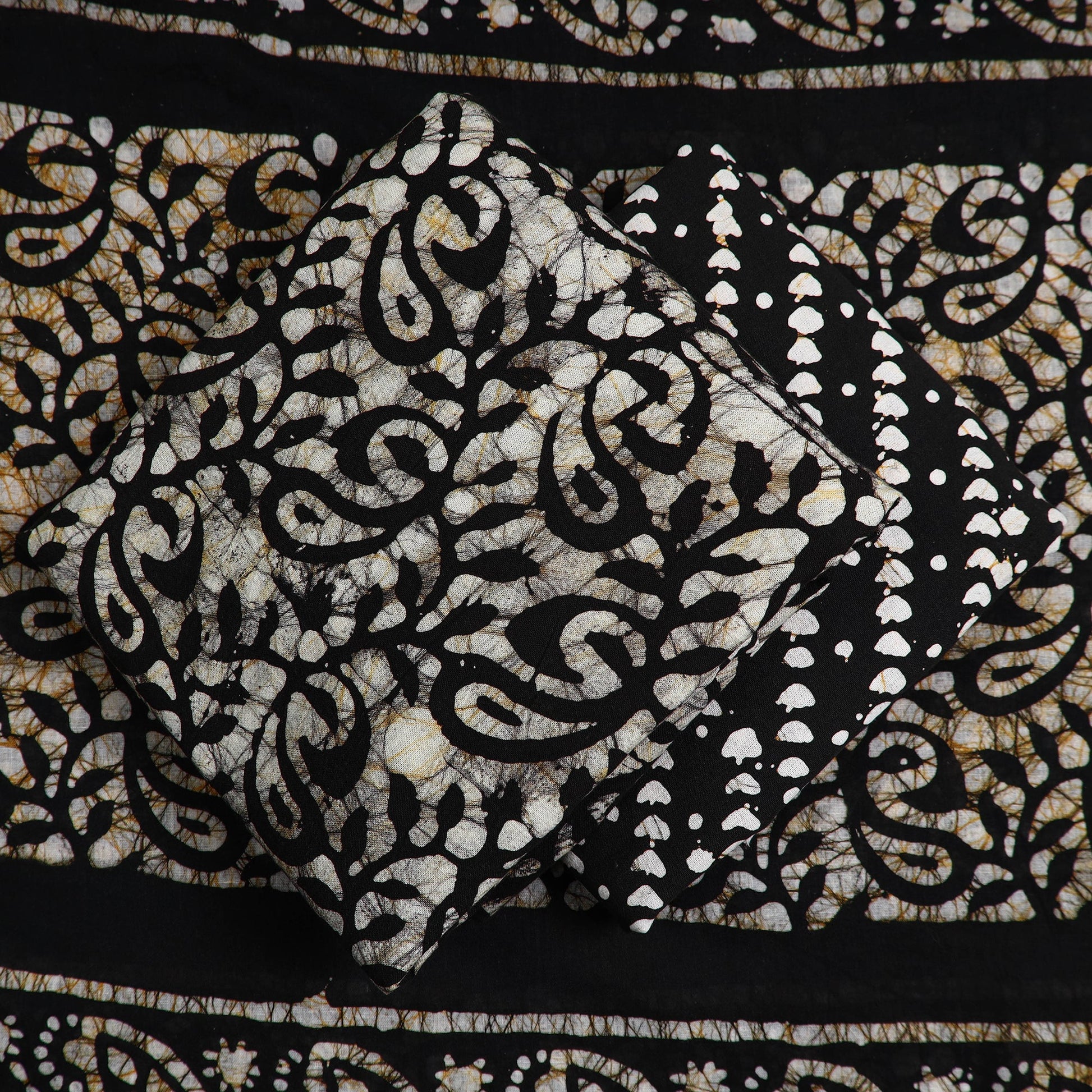Black - 3pc Cotton Kutch Batik Print Dress Material 10
