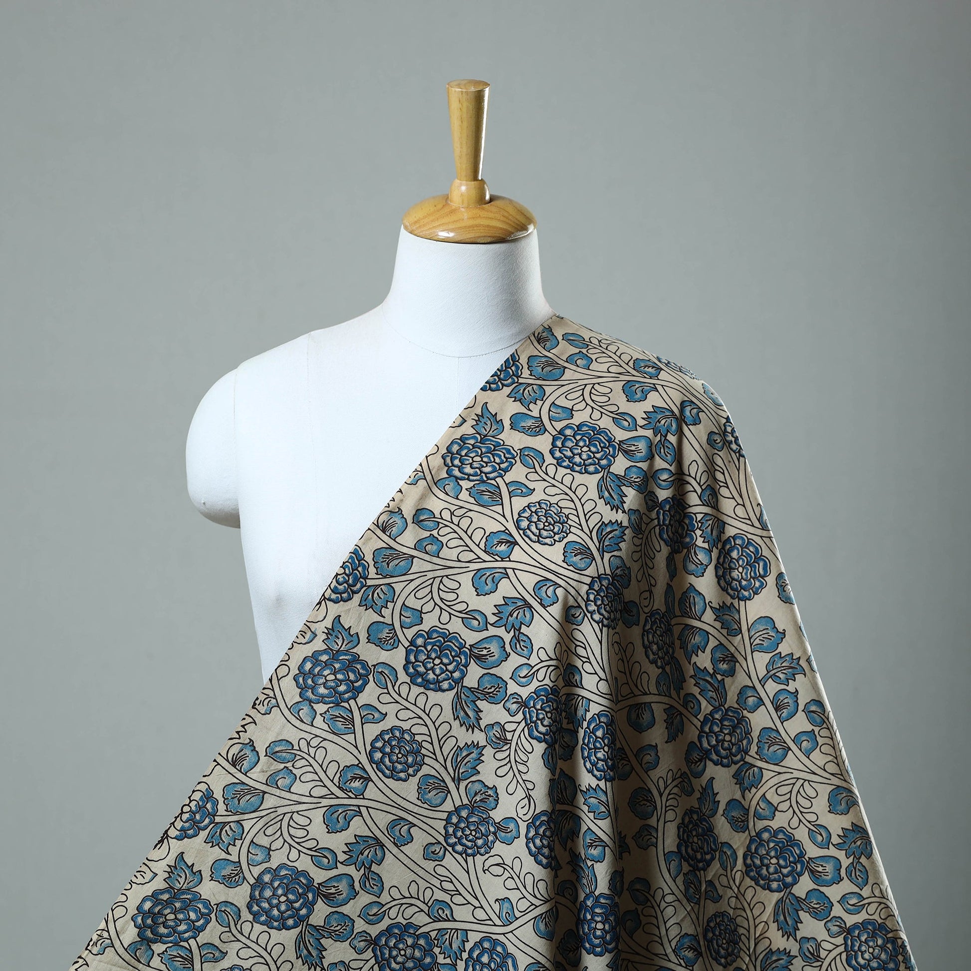Beige - Cotton Kalamkari Print Fabric 07