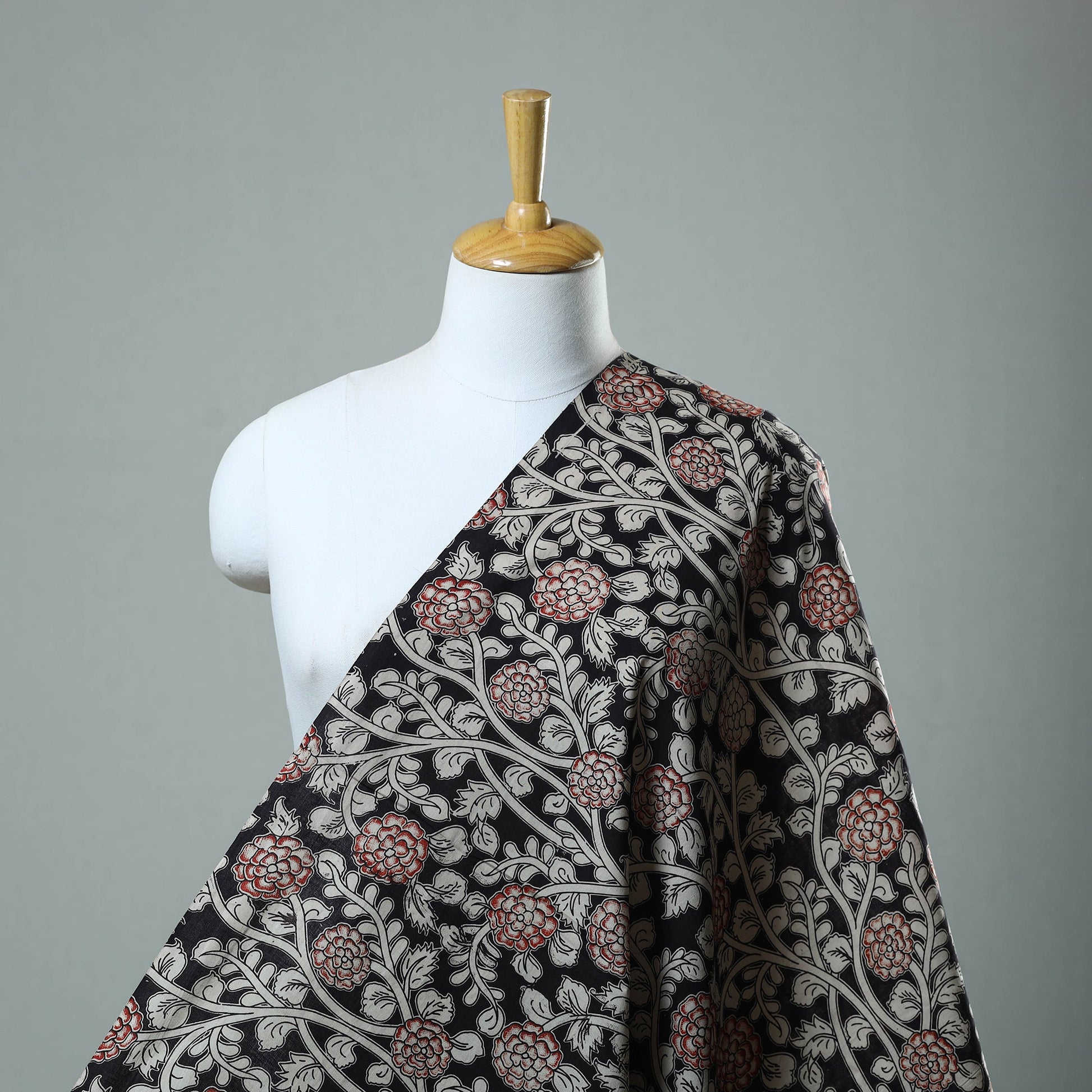 Black - Cotton Kalamkari Print Fabric 04