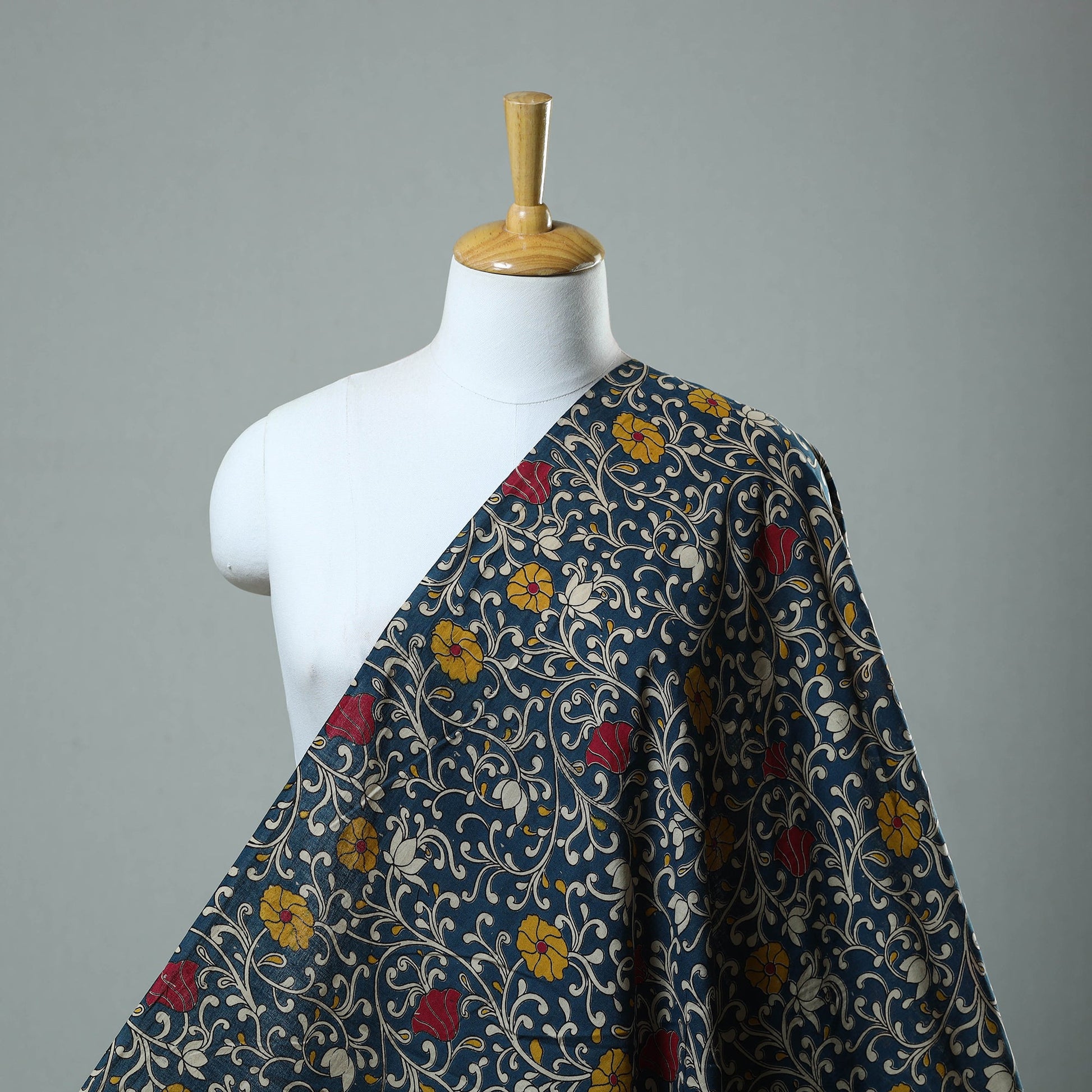 Blue - Cotton Kalamkari Print Fabric 02