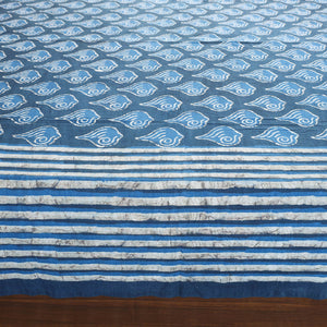 Blue - Block Art Print Cotton Double Bindaas Bed Sheet (110 x 93 in)