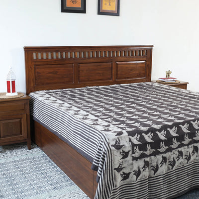Brown - Block Art Print Cotton Double Bindaas Bed Sheet (110 x 93 in)